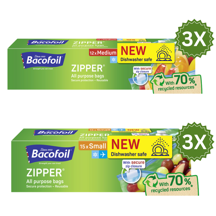 Bacofoil 3 x Zipper Small + 3 x Zipper Medium All Purpose Bags