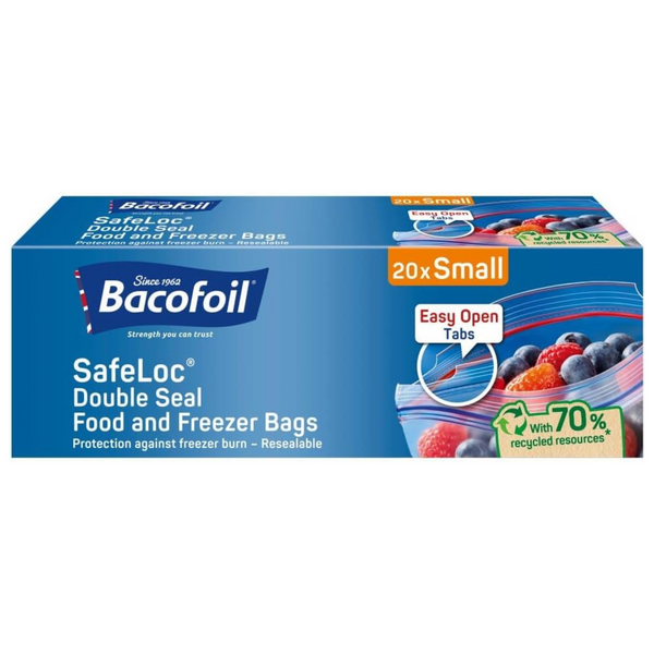 Bacofoil SafeLoc Small Double Seal Food & Freezer Bags - (20 Bags per Box, 1 Litre Capacity)