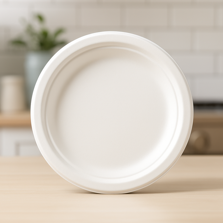 BBliss 10 Inch White Sugarcane Bagasse Disposable Plates BPA Free - 50 Plates