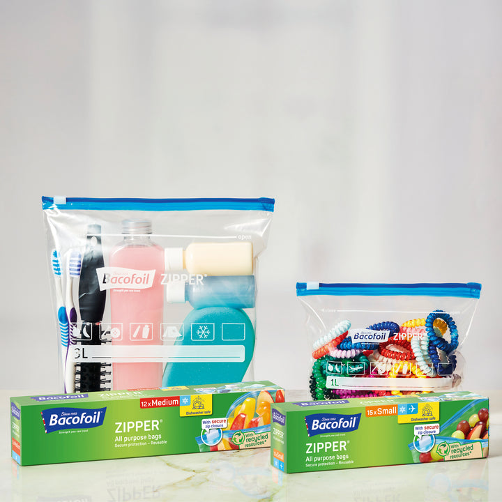 Bacofoil Zipper Medium All Purpose Bags - (8 Bags per Box, 3 Litre Capacity)