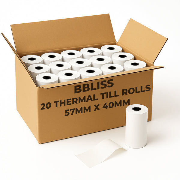 BBliss Premium Thermal Paper Till Rolls 57mm x 40mm (Approx. 10m Length) BPA-Free - 20 Rolls