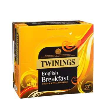 Twinings English Breakfast Golden & Well Rounded Perfect Everyday Tea Individually Wrapped Envelopes - Single Box (50 Envelopes)