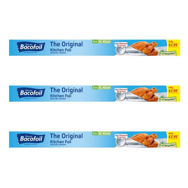 Bacofoil The Original Kitchen Foil Extra Wide - 45cm x 5m (3 Rolls)