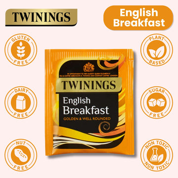 Twinings English Breakfast Golden & Well Rounded Perfect Everyday Tea Individually Wrapped Envelopes - Single Box (50 Envelopes)