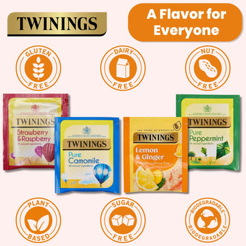 Twinings Herbal Tea Selection | Lemon & Ginger, Peppermint, Camomile, Strawberry & Raspberry | 120 Tea Bags
