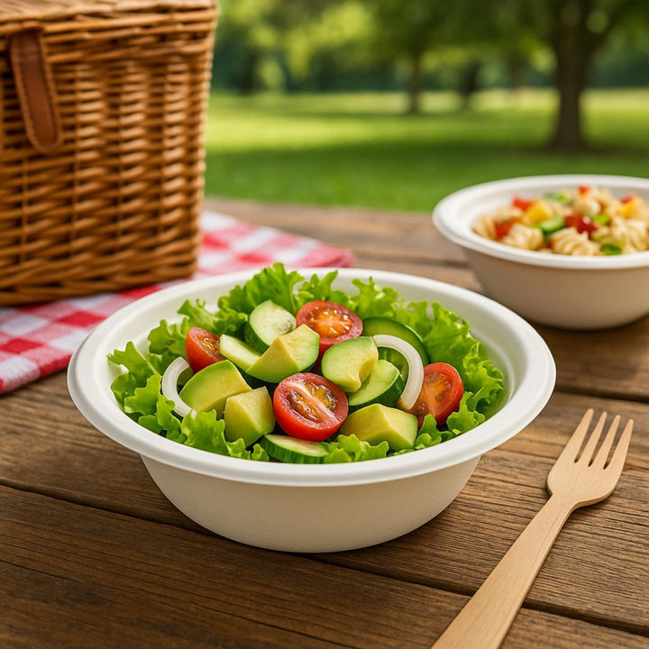 BBliss 12oz (340ml) White Sugarcane Bagasse Disposable Bowls BPA Free - 50 Bowls