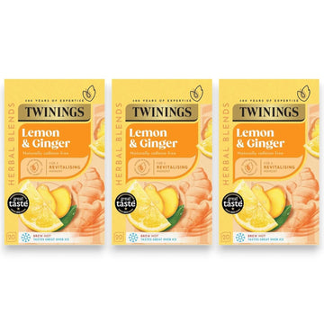 Twinings Lemon & Ginger Tea - 3 Boxes (60 Tea Bags) | Caffeine-Free Herbal Infusion