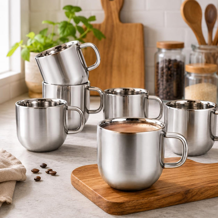 BBliss 350ml Stainless Steel Coffee Mugs Set of 6