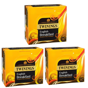 Twinings English Breakfast Golden & Well Rounded Perfect Everyday Tea Individually Wrapped Envelopes 3 Boxes (150 Envelopes)