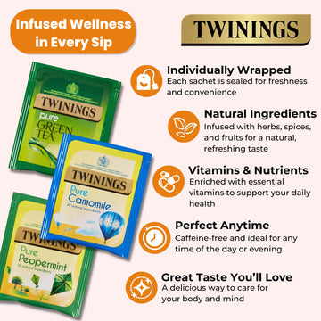 Twinings Pure Peppermint, Camomile & Green Tea | 60 Tea Bags | Individually Wrapped