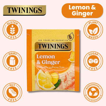 Twinings Lemon & Ginger Tea - 12 Pack (240 Tea Bags) | Natural Ingredients, Individually Wrapped