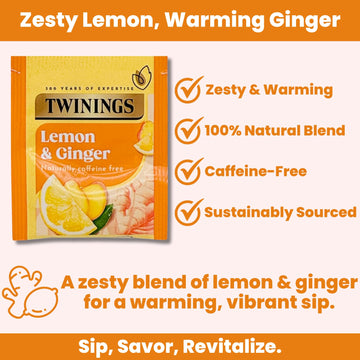 Twinings Lemon & Ginger & Pure Peppermint Tea | 80 Tea Bags | Individually Wrapped