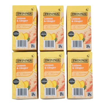 Twinings Lemon & Ginger Tea - 6 Boxes (120 Tea Bags) | Refreshing Citrus & Spice Blend