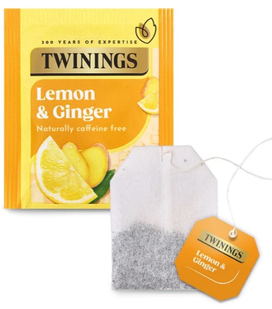 Twinings Lemon & Ginger Tea (20 Envelopes) Individually Wrapped Envelopes