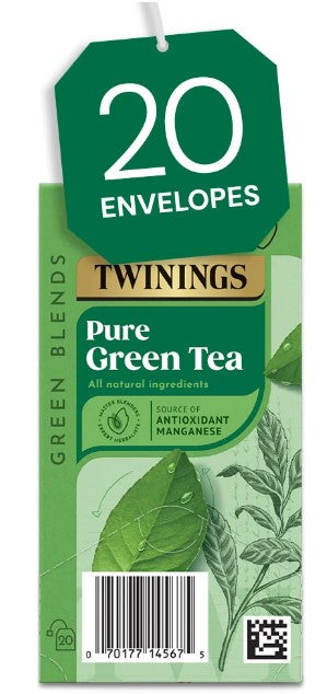Twinings Pure Green Tea (20 Envelopes) Individually Wrapped Envelopes