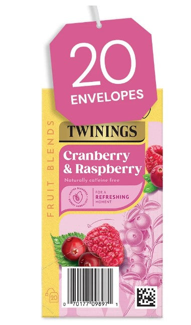 Twinings Cranberry & Raspberry Tea (20 Envelopes) Individually Wrapped Envelopes