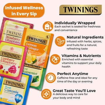 Twinings Herbal Tea Selection | Lemon & Ginger, Peppermint, Camomile, Cranberry & Raspberry, Strawberry & Raspberry | 240 Tea Bags