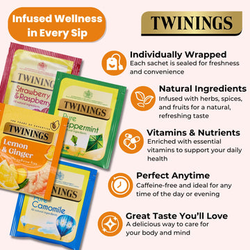 Twinings Herbal Tea Selection | Lemon & Ginger, Peppermint, Camomile, Strawberry & Raspberry | 120 Tea Bags