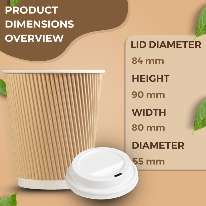 BBliss Disposable Ripple Kraft Paper Coffee Cups With Lids 8oz (227ml) - 100 Cups & Lids