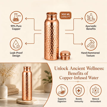 900ml hand hammered copper bottle