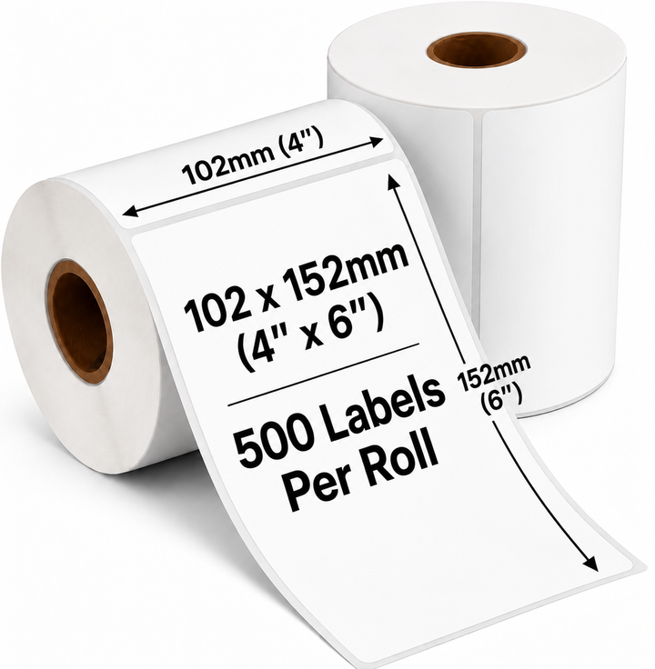 BBliss 4" x 6" Thermal Shipping Labels - 500 Labels Per Roll (12 Packs)