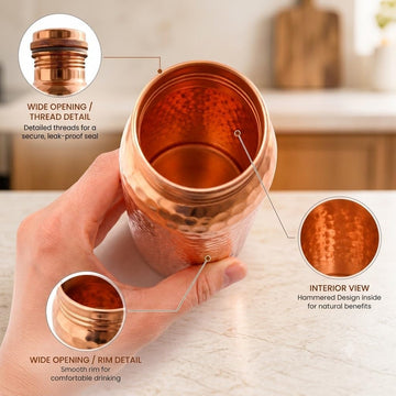 Hammered copper bottle interior detail