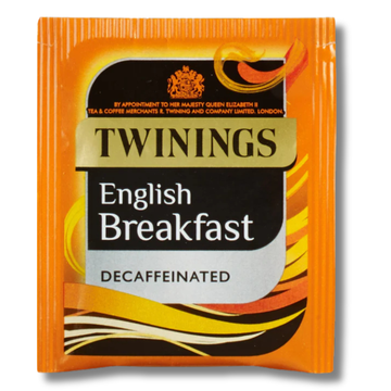 Individually packaged sachets of decaffeinated breakfast tea from Twinings