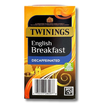 Twinings English Breakfast decaffeinated tea with 20 individual envelopes