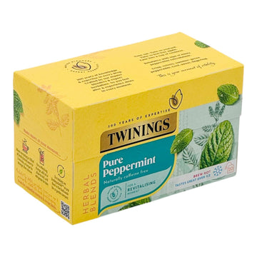 Twinings herbal mint tea featuring pure peppermint ingredients