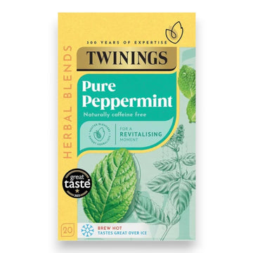 Individual Twinings tea envelopes containing pure peppermint tea