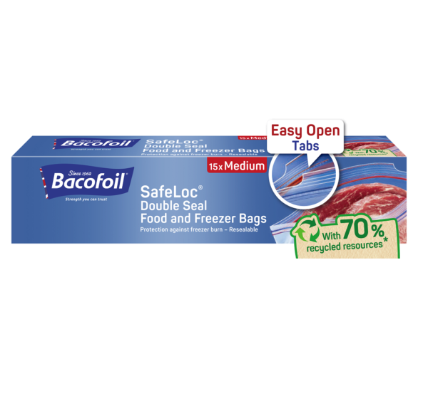 Bacofoil SafeLoc Medium Double Seal Food and Freezer Bags - (15 Bags per Box, 1 Litre Capacity)