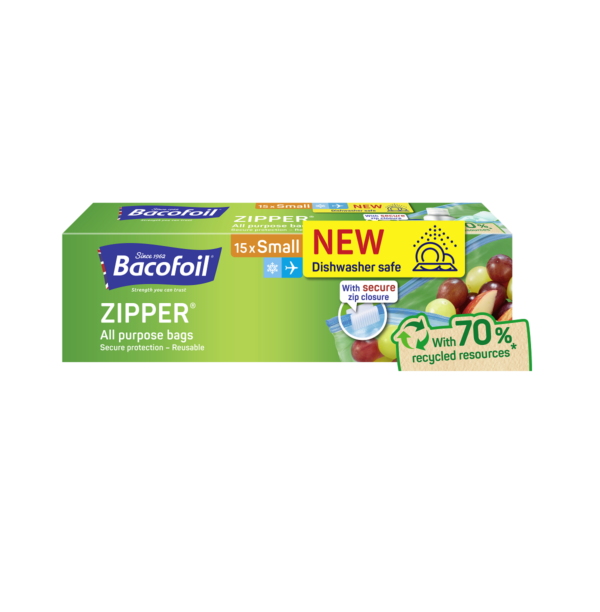 Bacofoil Zipper Small All Purpose Bags - (15 Bags per Box, 1 Litre Capacity)
